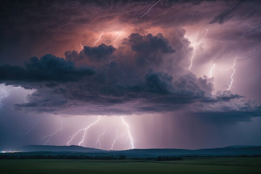 Superb Lightning with grey cloud isolated on transparent background