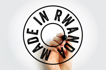 Made in Rwanda text emblem stamp, concept background