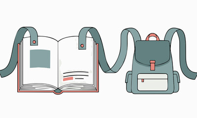 . Bookload
Minimalist flat vector illustration of an open book, its pages transforming into straps of a backpack, isolated on white background.generative ai