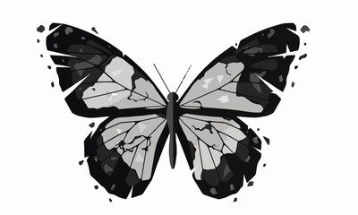 Ash Butterfly
Flat vector illustration of a butterfly with wings made of ashes and burnt paper fragments, minimal geometric style, isolated on white background.generative ai