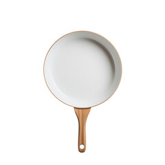 Overhead shot of a modern non stick frying pan on a dark transferent background