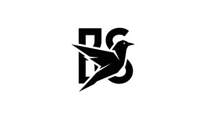 Stylized black bird flying abstract BS logo design.
