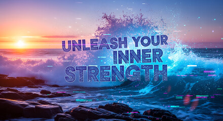 Unleash Inner Strength Ocean Dawn Art Motivational Poster