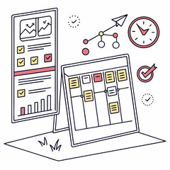 Project planning and task management concept kanban board, timeline, and charts for visualizing workflow, tracking progress, and meeting deadlines