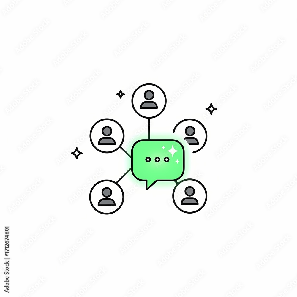 Poster communication concept with chat bubble and user icons in network