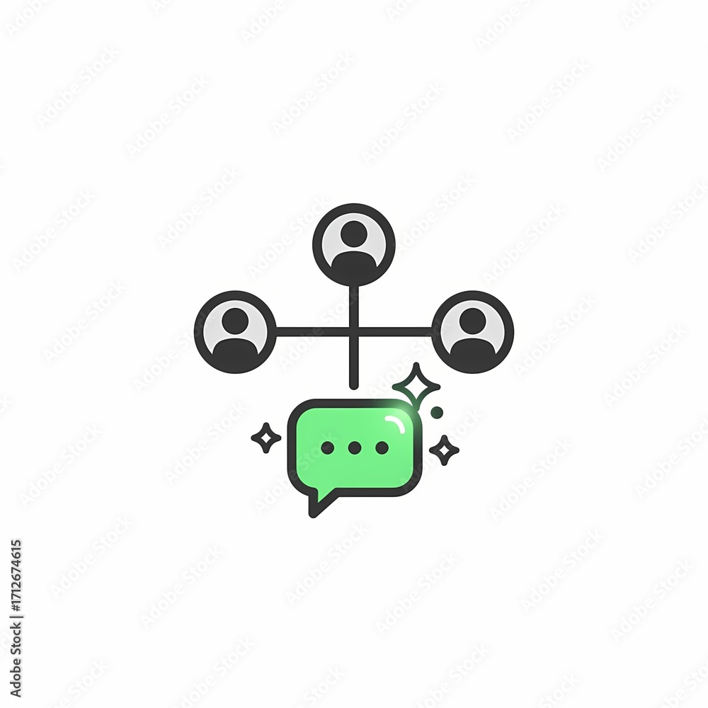 Poster communication network icon with chat bubbles and user profiles