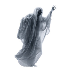Ghostly figure appears from the mist for Halloween, isolated on transparent cutout background