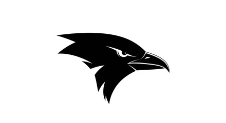 Black silhouette of a hawk head in profile.