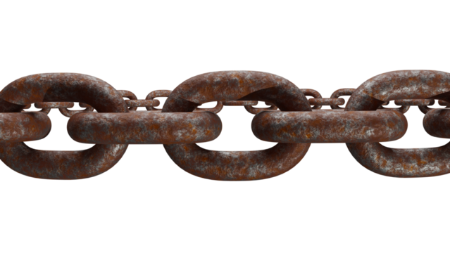 3D Render of Rusty Metal Chain Isolated on Transparent Background