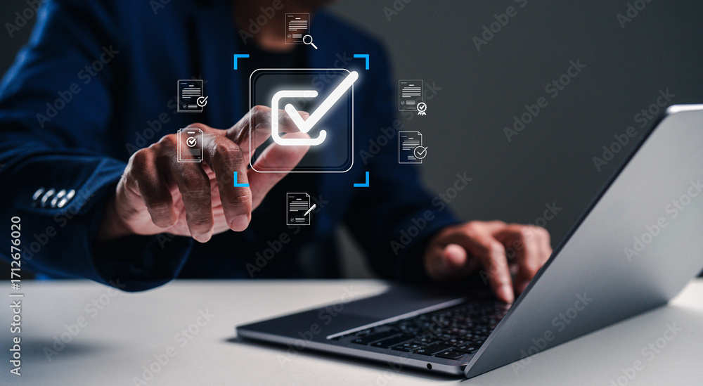 Aufkleber a person interacts with a digital interface, showcasing technology and data management through a lap