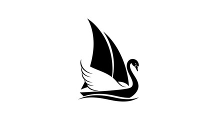 Elegant Black Swan with Sail Logo Design.