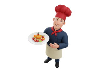 Isolated Chef Cartoon Character Holding Plate of Food Creation with Delicious Design