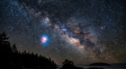 Fototapeta premium Majestic Milky Way Galaxy Over Silhouetted Trees.