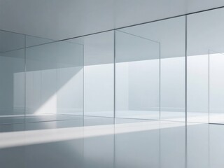 Obraz premium Minimalist interior space with glass partitions and natural light