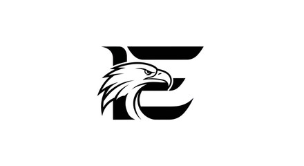 Bold Eagle Head with Letter E Logo Design.