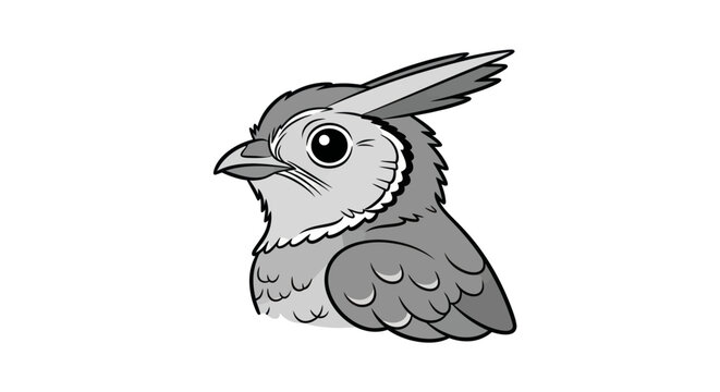 Monochrome line art illustration of a cute fantasy bird creature.