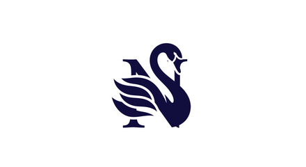 Elegant Swan Bird Integrated with the Letter N Logo.
