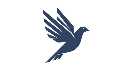 Stylized dark blue bird in flight with wings spread.