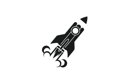 Black and white rocket taking off symbolizing startup launch and business growth.