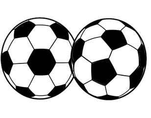Fototapeta premium Two bold black and white soccer balls illustrating the popular sport silhouette