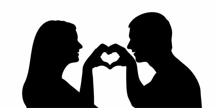 Romantic couple silhouette making heart shape with hands symbolizing love and commitment forever - Powered by Adobe