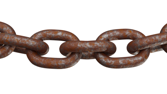 3D Render of Rusty Metal Chain Isolated on Transparent Background