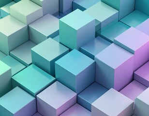 Obraz premium A vibrant abstract background featuring a grid of three-dimensional cubes in a gradient of pastel colors, creating a dynamic geometric pattern.