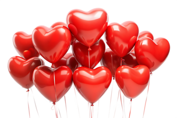 Set Heart red balloons isolated on white background ,PNG. AI Generated