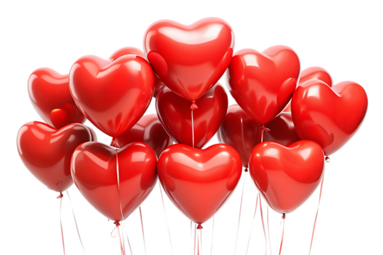  Set Heart red balloons isolated on white background ,PNG. AI Generated - Powered by Adobe