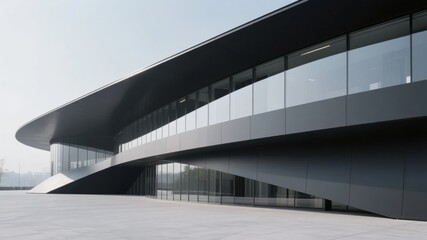Fototapeta premium Modern architectural building with curved glass facade and sleek design