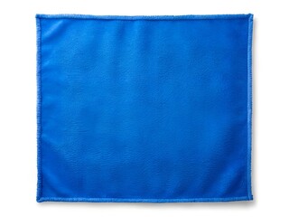 Bright blue fabric square with textured surface and frayed edges