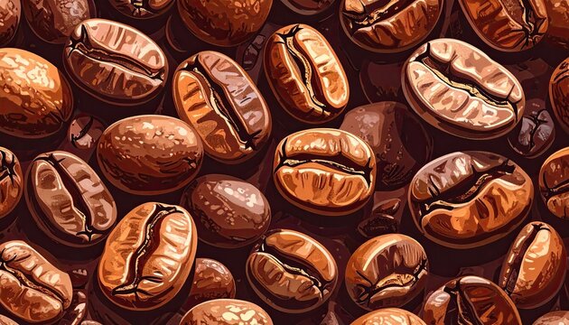 Pixelated Coffee Beans Scattered Close Up Dark Brown Background Digitized