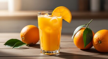 Refreshing Glass of Orange Juice with Oranges.