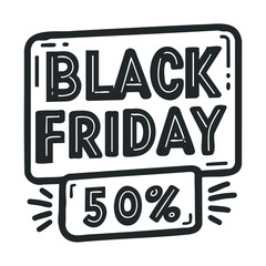 Black Friday sale announcement with discount offer signage. Vector line illustration