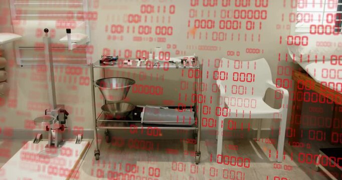 seconds ticking camera panning right, revealing steel cart, plastic chair, examination bench