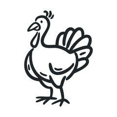 Turkey character for Thanksgiving celebration and decoration ideas. Vector line illustration