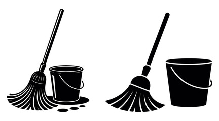 Cleaning tools vector – mop and bucket with water, housekeeping equipment, janitorial supplies, hygiene maintenance, sanitation and floor care design icon © craft_art