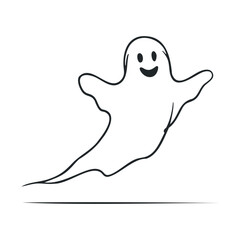 Cute ghost character for Halloween decorations and celebrations. Vector line illustration