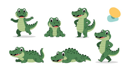 Fototapeta premium Cute Cartoon Alligators Set Collection.