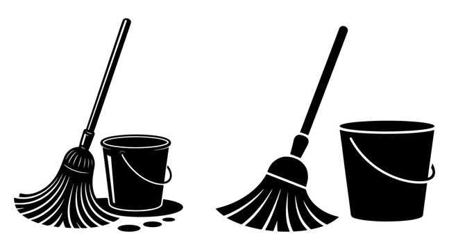 Cleaning tools vector &ndash; mop and bucket with water, housekeeping equipment, janitorial supplies, hygiene maintenance, sanitation and floor care design icon