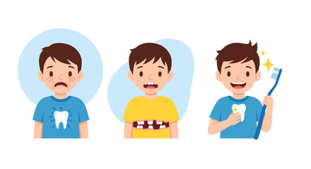Fototapeta premium Boys Dental Health Journey From Cavities To Clean Teeth.