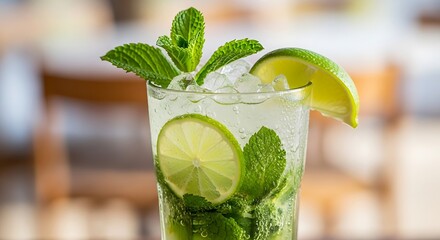 Refreshing Mojito Cocktail with Lime and Mint.