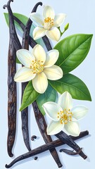 Illustration of vanilla beans and jasmine flowers