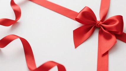 Red satin ribbon tied in a bow on a white background