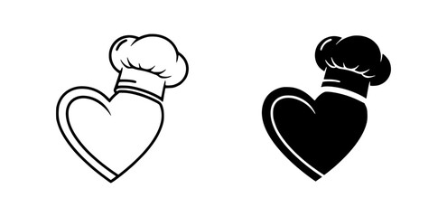 Outline and solid black vector logo of love for cooking
