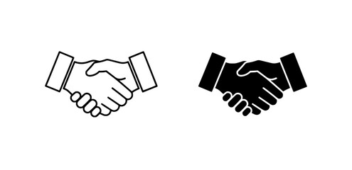 Outline and solid black vector icon of a handshake