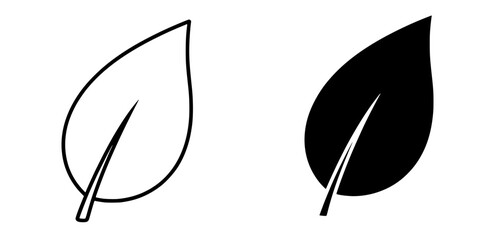 Outline and solid black vector icon of a leaf