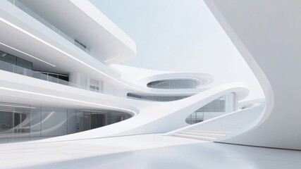 Modern architectural interior with flowing white curves and minimalist design