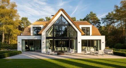 Modern Luxury Residence with Thatched Roof and Expansive Glass Facade