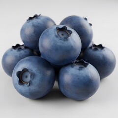 Obraz premium A small pile of fresh, ripe, and juicy blueberries isolated on a plain white background, a perfect healthy superfood snack